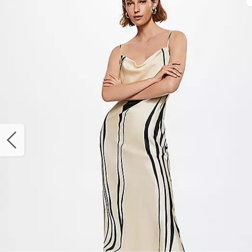 Mango Cream Slip Maxi Dress with Black Stripe Detail